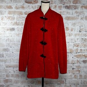 Vintage 1980s Sequin Embellished Frog Closure Chinese-Inspired Mid-Length Blazer